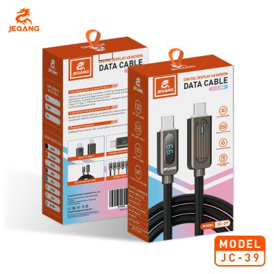 Jeqang JC-39, 66W Fast Charging C-C Cable 1M Nylon iPhone USB Type Digital Display Magnetic PVC Mobile Phone Cable Options Computer